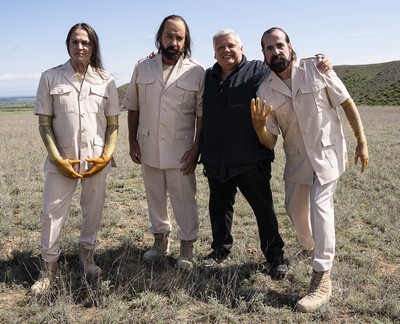 Peter Tagtgren, Till Lindemann, Zoran Bihać i Peter Stormare na planie teledysku do "Steh Auf", fot. z archiwum Zorana Bihaća