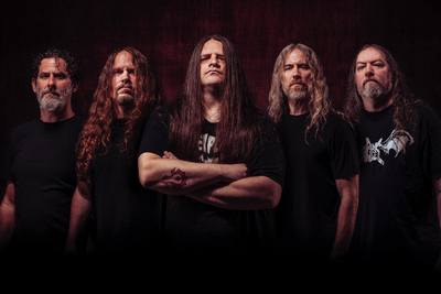 Cannibal Corpse (od lewej do prawej: Paul Mazurkiewicz, Erik Rutan, George Fisher, Alex Webster i Rob Barrett), fot. Alex Morgan