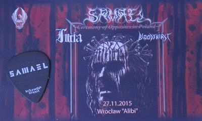 Samael, bilet i kostka Michaela Lochera, Wrocław 27.11.2015, fot. Mikele Janicjusz