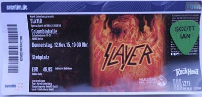 Slayer, bilet i kostka Scotta Iana, Berlin 12.11.2015, fot. Mikele Janicjusz