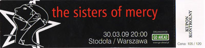 Bilet kolekcjonerski na koncert The Sisters of Mercy