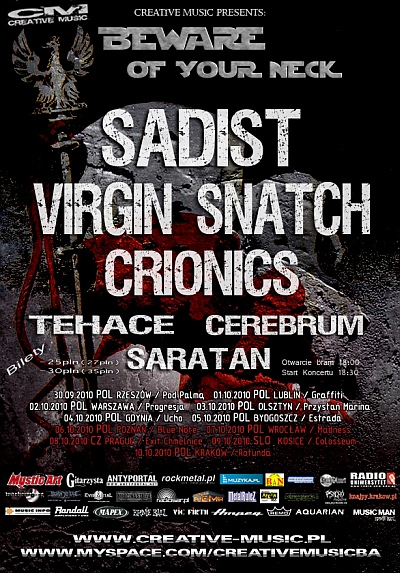 Plakat - Sadist, Virgin Snatch, Crionics